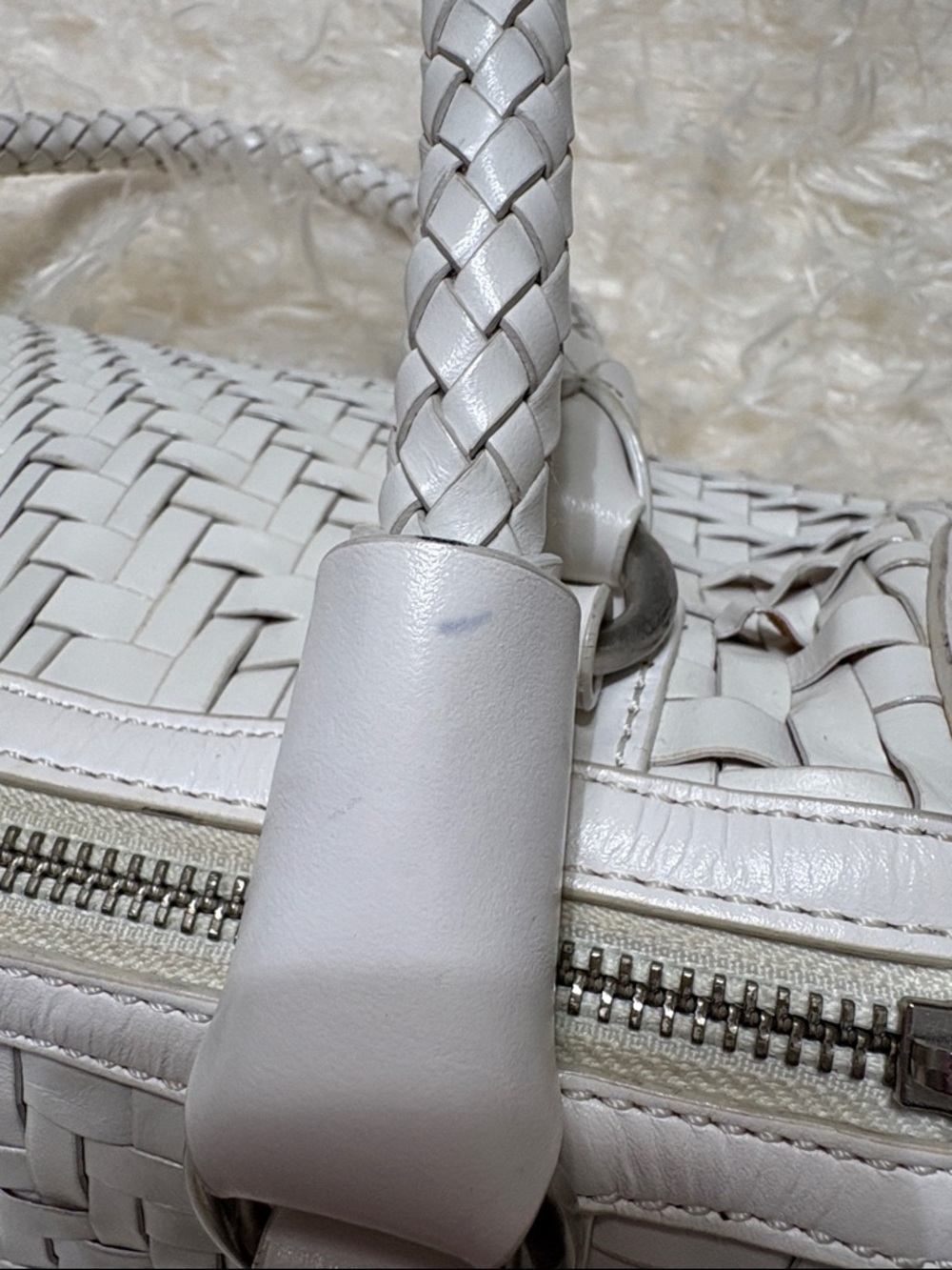 Cole Haan Woven White Leather East-West Satchel Double Braided Handles, 14 in. - Picture 10 of 10